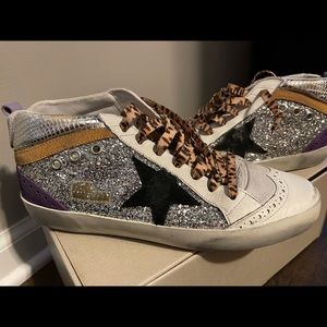 NIB Golden Goose Mid Star 38 7.5/8 Silver Glitter